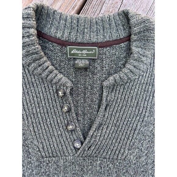 Eddie Bauer Men's Cotton Henley Half Button Pullover Sweater Tall - Picture 2 of 4